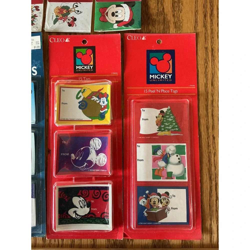 Vintage Disney Christmas Gift Tags Lot Mickey Minnie Donald Holiday Stickers NEW